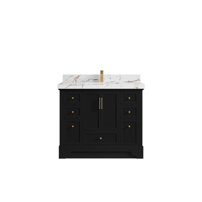 Meuble-lavabo simple autoportant de 42 po avec plateau en quartz Alys
