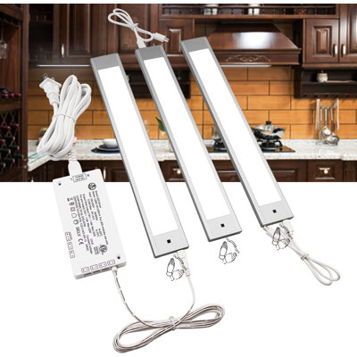 VST 3-Pack LED Under Cabinet Lights, 4000K Hand-Wave Dimmable Light Bars, Linkable, Silver