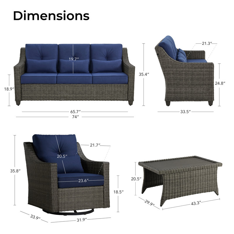 Keaisha 5 Person Outdoor Conversation Furniture Set Seating Group With Coffee Table And Cushions, Blue, Gray