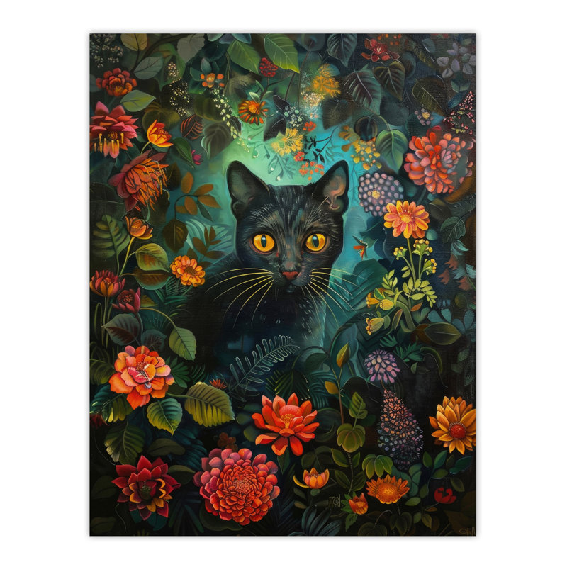 Wall Art Print Cat in Exotic Flower Garden Floral Portrait Poster