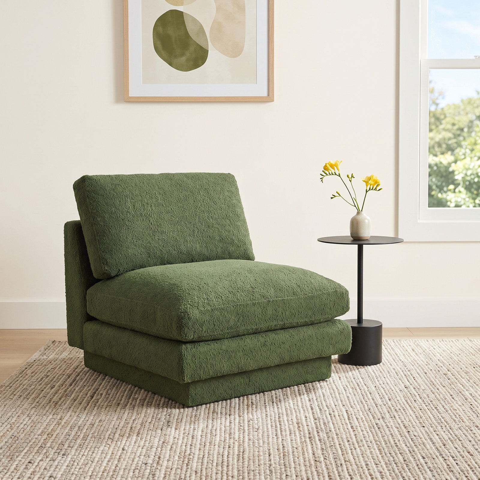 Woolf Upholstered Slipper Chair, Green Boucle