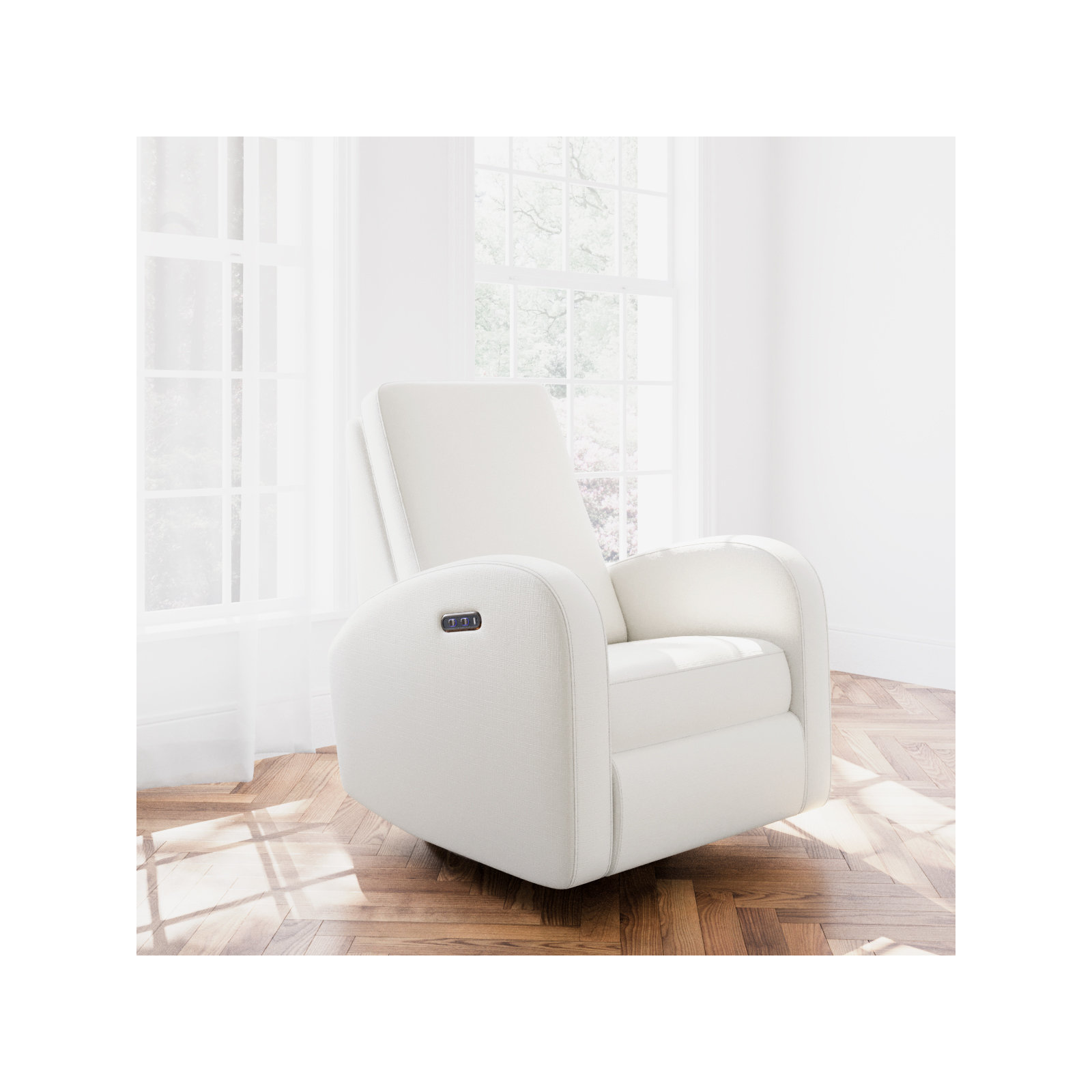 Santa Monica Swivel Power Recliner Glider, Ivory Basketweave