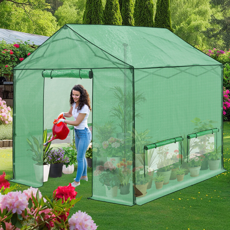 10' x 10' Pop Up Walk-In Greenhouse, Outdoor Garden Warm Hot House Portable Greenhouse, 8.5' H x 10' W x 10' D