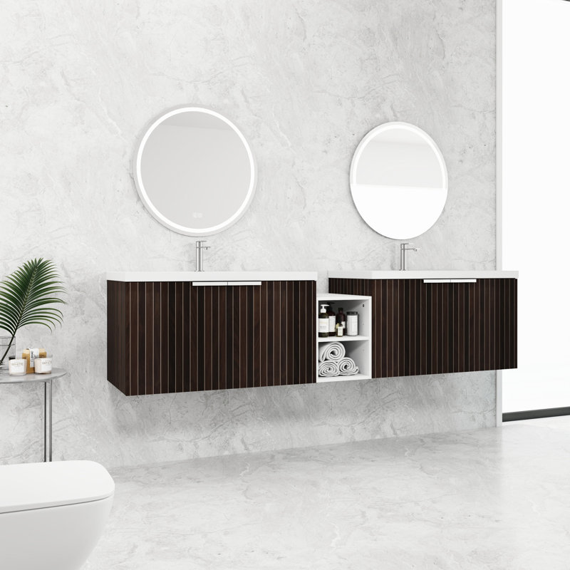 Meuble-lavabo 82 po avec lavabo en résine et portes à fermeture douce, combinaison de 36 po et 12 po de style moderne, meuble-lavabo rayé, espace de rangement généreux,