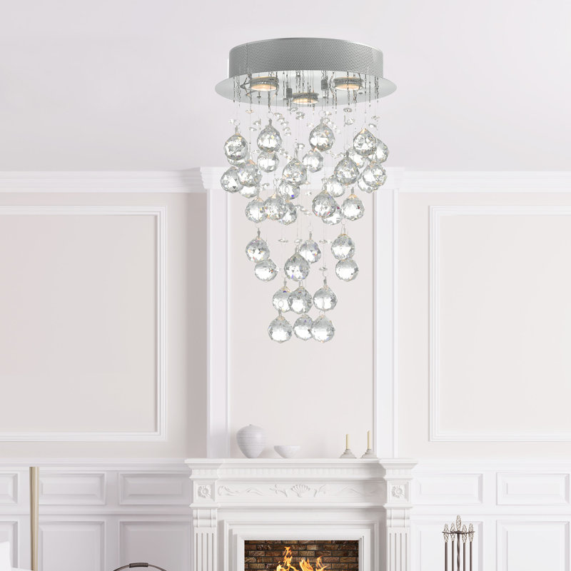 3 Light 12-Inch Crystal Flush Mount Ceiling Light in Chrome Finish – Perfect for Dining Room, Living Room, Bedroom, Foyer, and Hallway