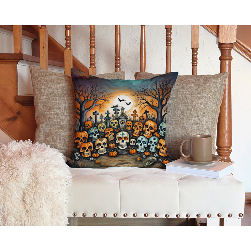 Coussin décoratif intérieur / extérieur en polyester More / Spooky More Spooky Halloween, 14 po x 14 po