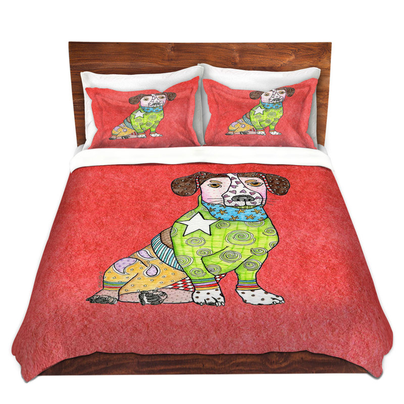  Housses de couette Marley Ungaro Jack Russell, 1 housse simple + 1 taie standard, Vert / Orange clair