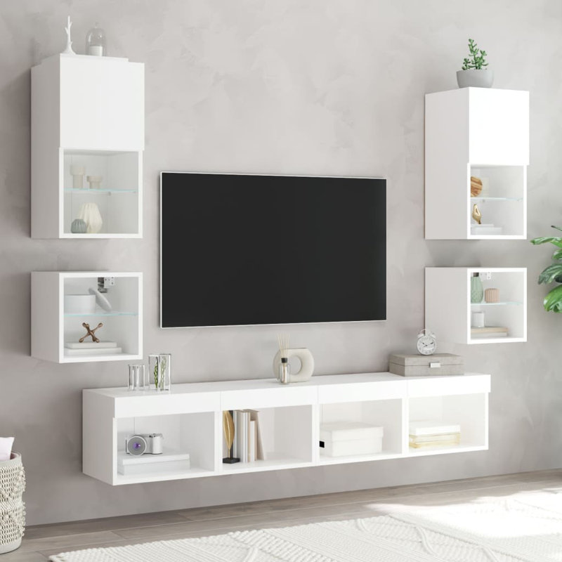 vidaXL Bedside Cabinet with LED Lights Storage Side Table Floating Nightstand