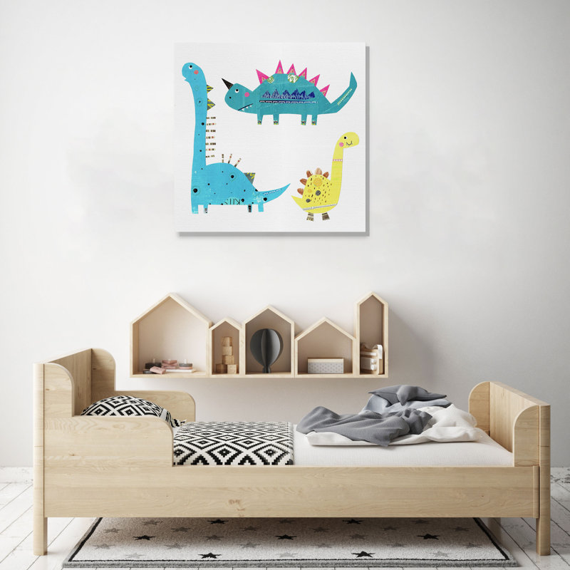 « dino trio », peinture sur toile tendue, H 10 po x l 10 po x P 1,5 po