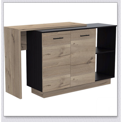 Chesterfield 2-Shelf 1-Drawer Kitchen Island in Wengue and Light Oak, Combining Modern Design with Ample Storage and Display Space.