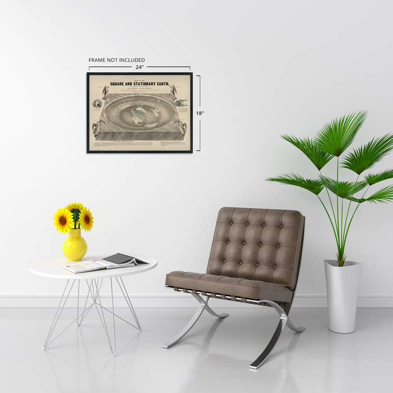 1893 Flat Earth Map of the World sur papier, H 18 po x l 24 po