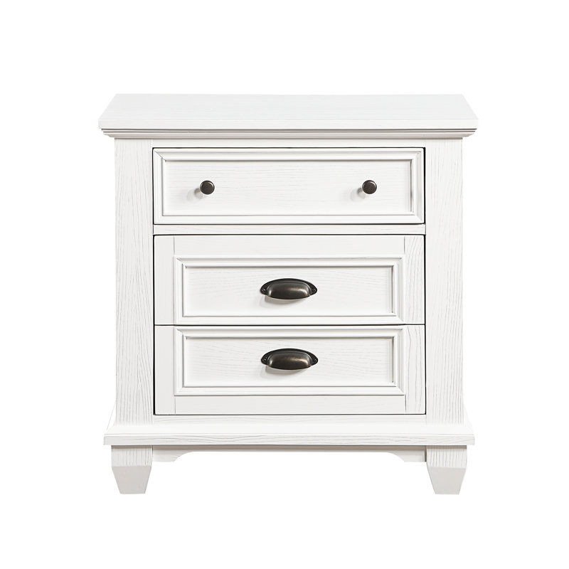 Table de chevet à deux tiroirs en blanc - Chambre à coucher 2 en bois traditionnel pour un rangement efficace