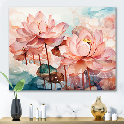 Lotus Pond, encre de Chine rose et verte - Art mural Chine