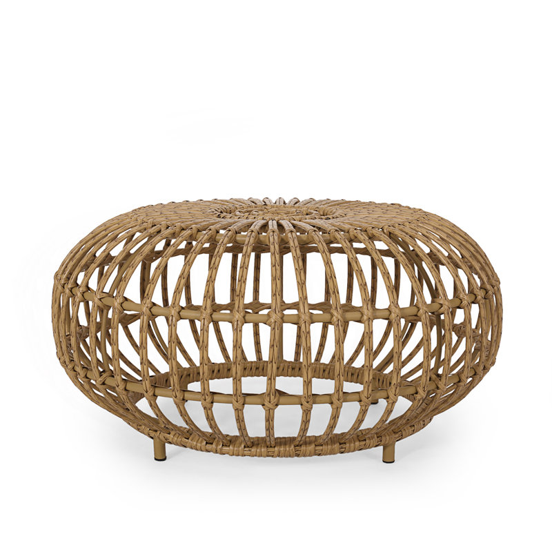 Coffee Table, Bohemian Faux Rattan Weave Accent Table