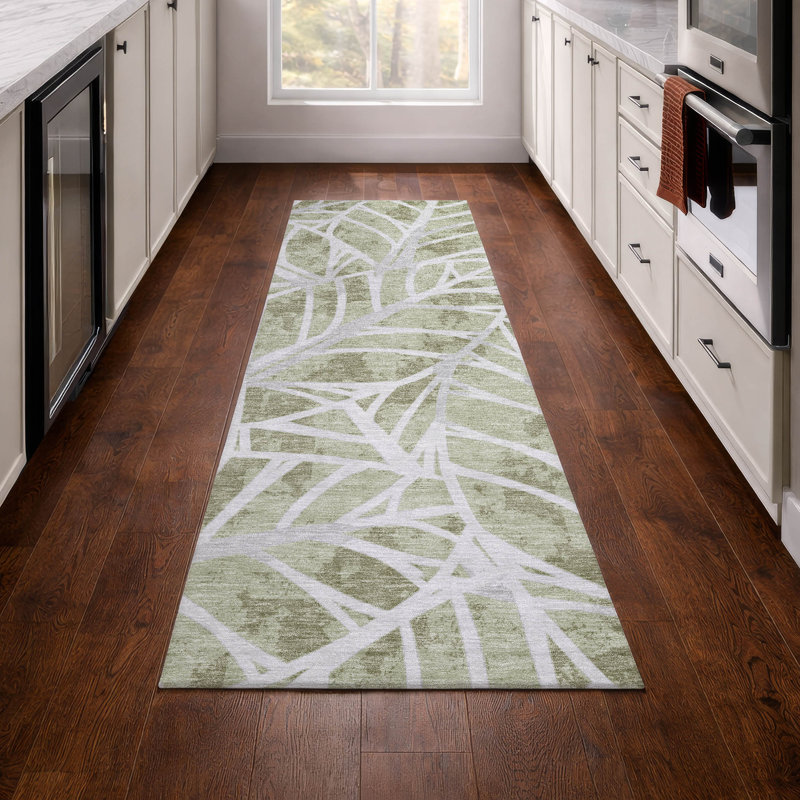 Machine Washable Indoor/Outdoor Chantille ACN2866 Botanical Rug, 2'3" x 7'6" Runner, Celery