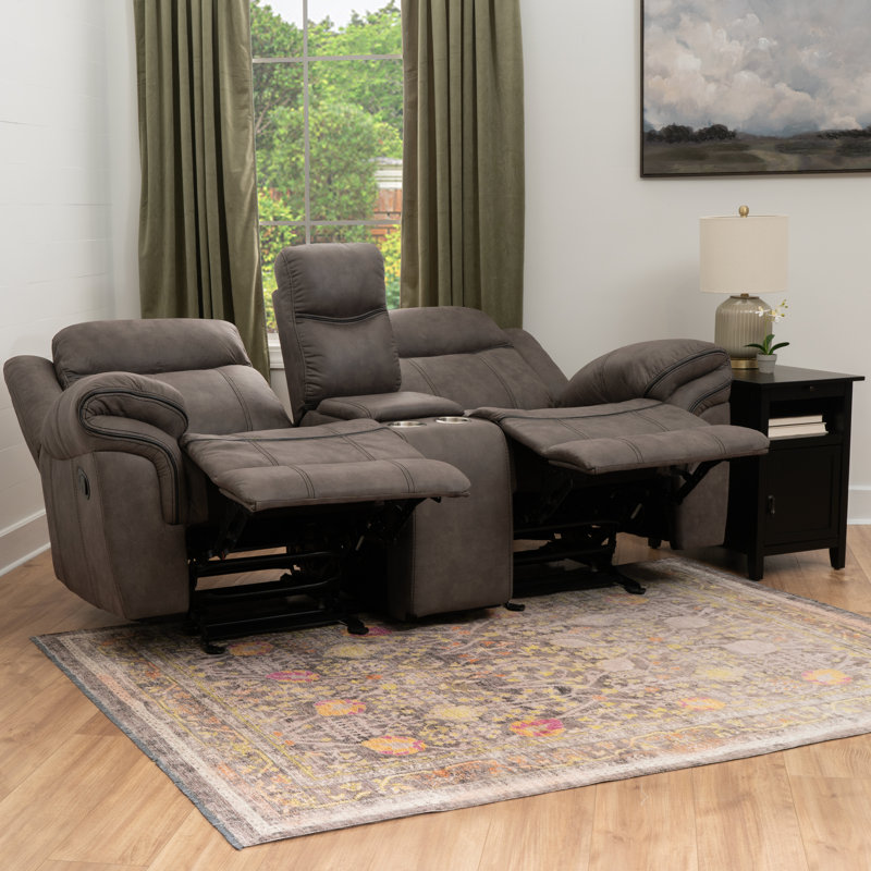 Precita Grey 76'' Wide Classic and Breathable Faux Leather Manual Reclining Loveseat Sofa with Center Console