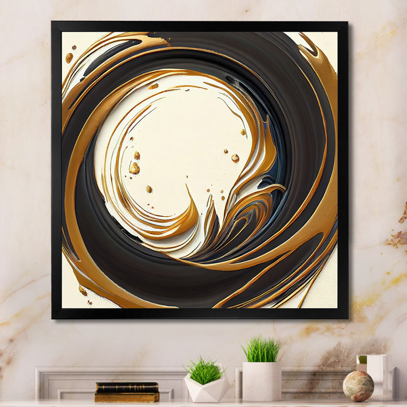 Gold Glamour Circle 1 I - Impression sur toile, Cadre photo noir, H 16 po x l 16 po x P 1 po