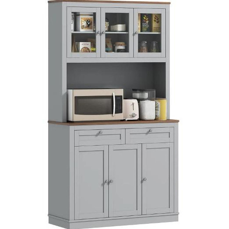 Armoire de cuisine pratique avec support pour micro-ondes, huche de cuisine avec tiroirs et tablettes réglables