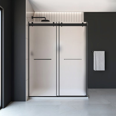 Molly 48" W X 36" D X 76" H Frameless Shower Door Rectangular Shower Kit In Black With Frosted Glass Finish