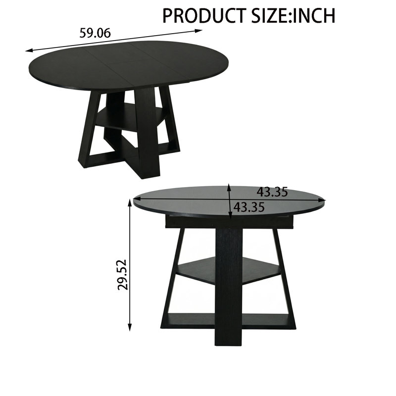 Table de salle à manger extensible ronde 43,3 po à 59 po, Noir