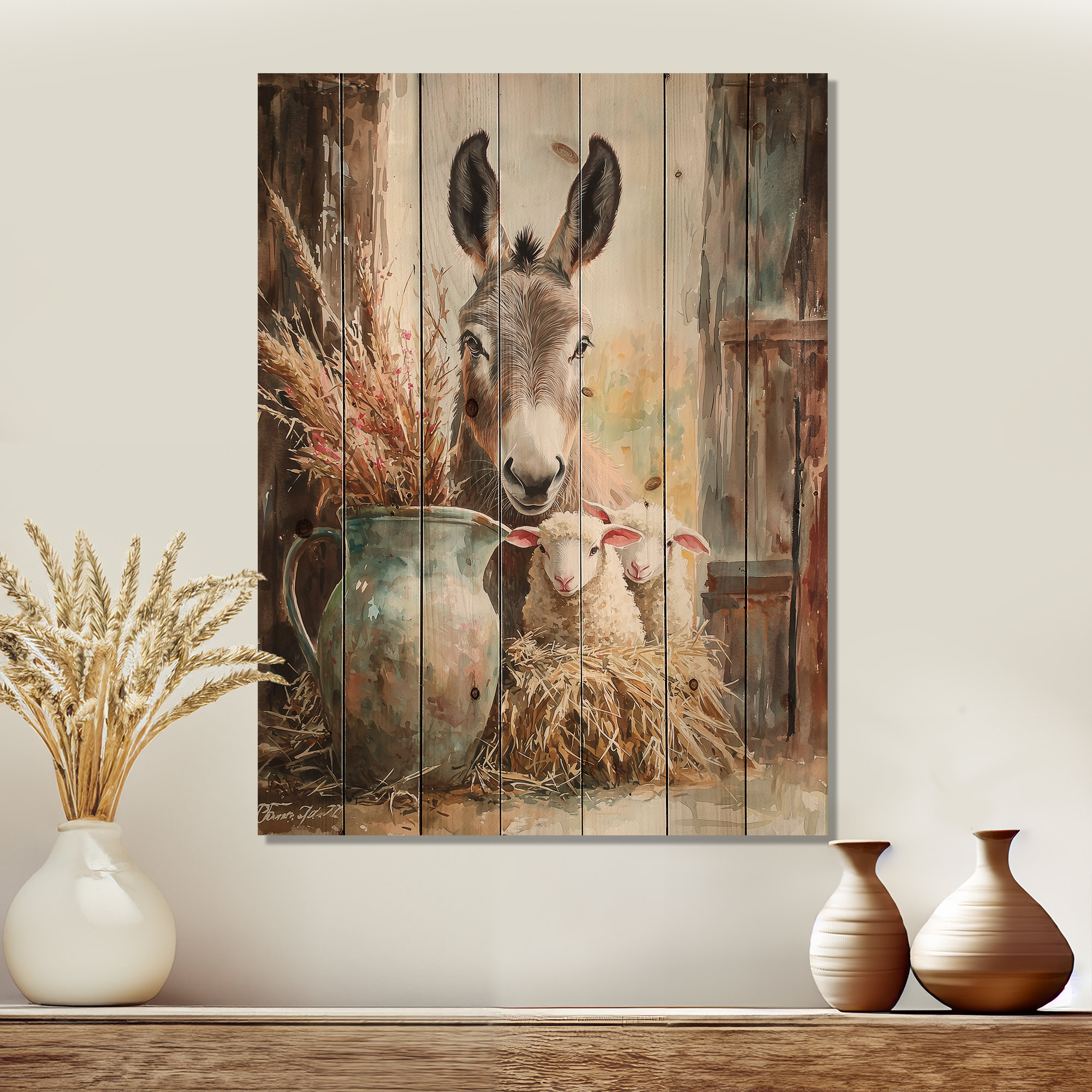 Ophelia & Co. Donkey And Lamb Portrait At The Barn I - Donkey Wood ...