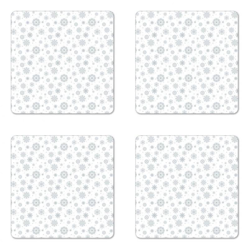 Ensemble de 4 verres de style ambesonne avec motifs de flocon de neige ornés et points d’inspiration de noël rétro, carré et blanc, taille standard, blanc gris