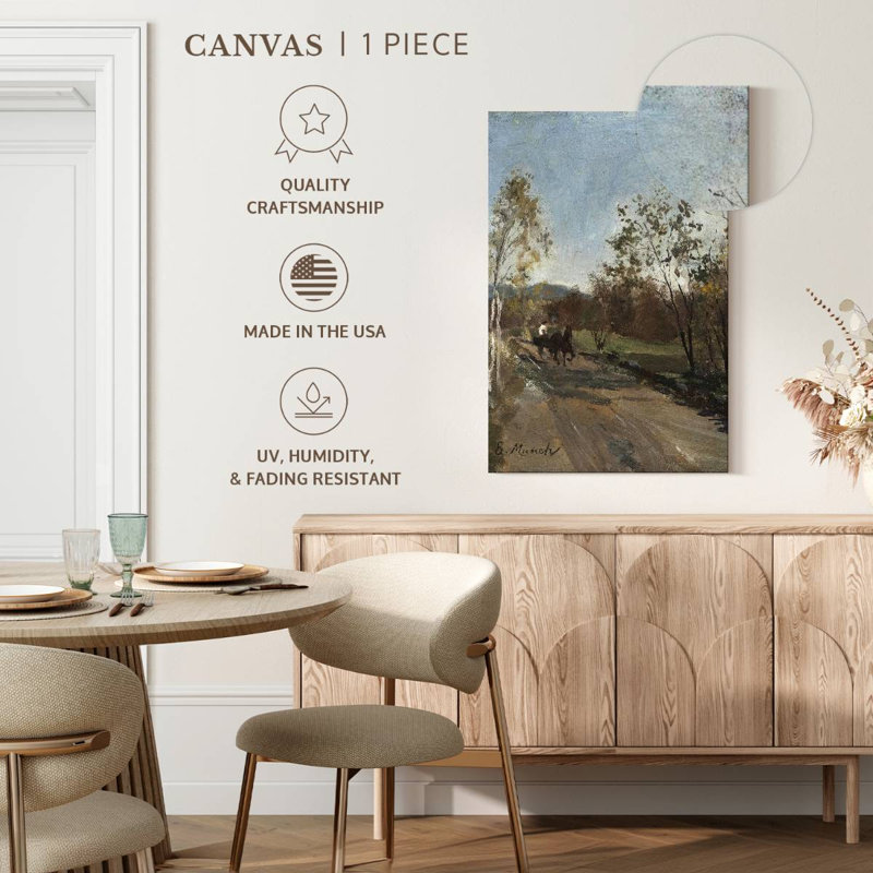 Cheval et charrette sur une route de campagne, 24" H x 16" W