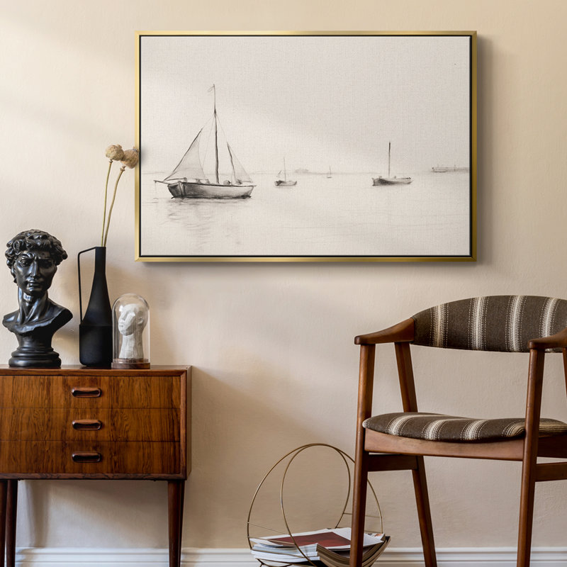 «Vintage Nautical Print-III» sur, Toile encadrée flottée blanche, H 17 po x l 25 po x P 2 po