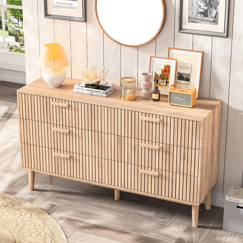 Commode double 6 tiroirs l 53,9 po, commode double en bois, commode moderne pour chambre à coucher, salon, salle de bain