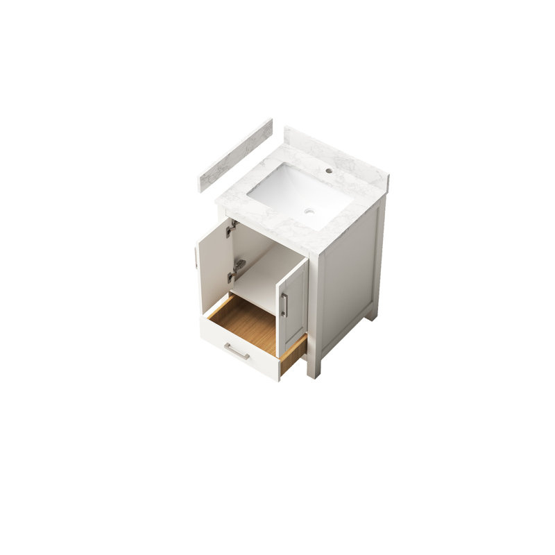 Meuble-lavabo blanc en bois 23 po avec lavabo et 2 portes, 1 tiroir, matériaux, fonction, Scratch - céramique, portes de comptoir et armoire autoportante, contreplaqué de bois massif, tiroirs, vasque