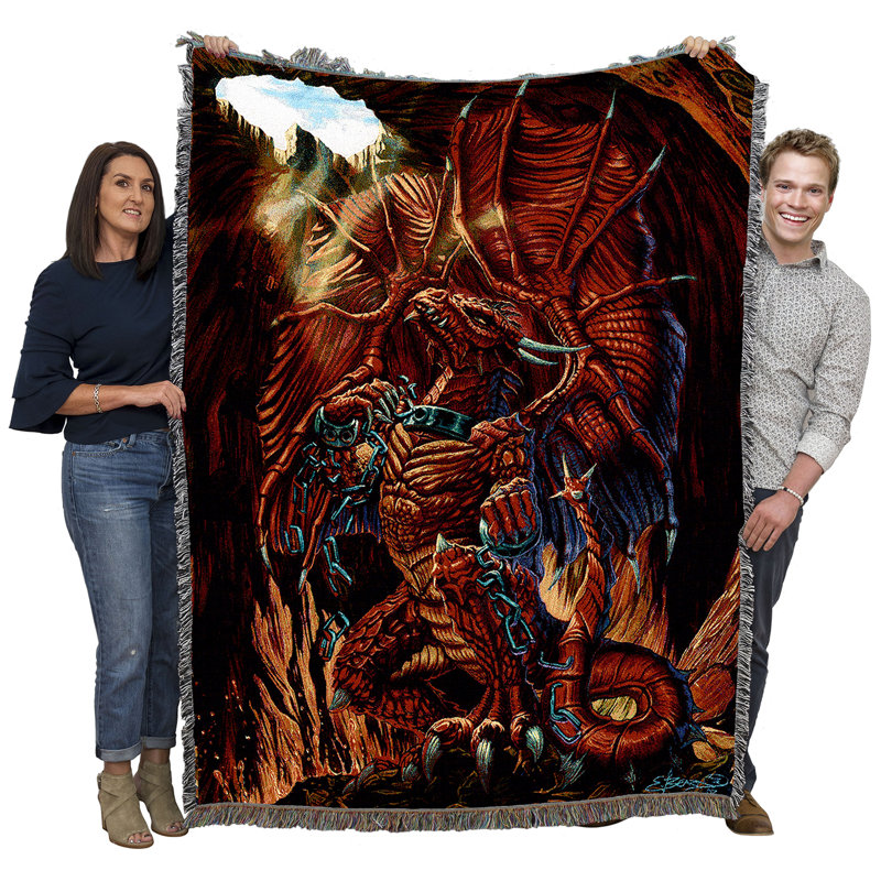 Pure Country Weavers Harbinger of Fire Dragon Blanket by Ed Beard Jr - Gift Fantasy Tapestry Throw Woven from Cotton - Made in the USA (72x54) (Unbound Dragon, 72" x 54")