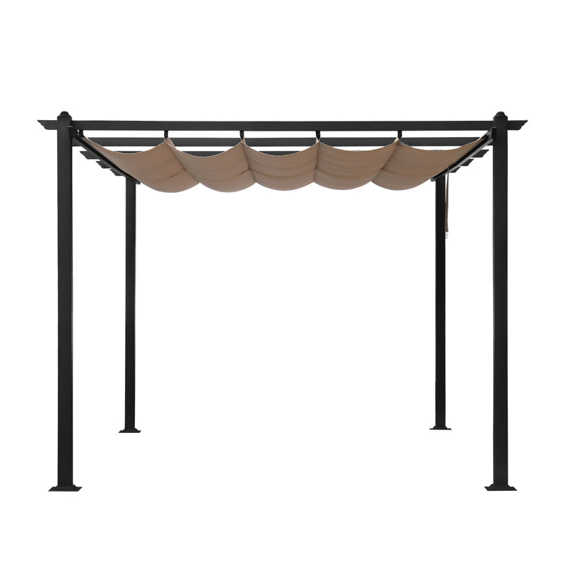 13 pi. L 10 pi. Pergola en métal avec auvent, Taupe