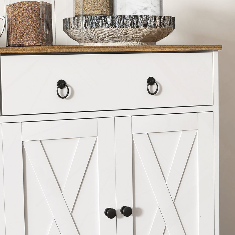 Buffet, buffet avec 2 tiroirs, 2 armoires de rangement, 4 portes de style grange