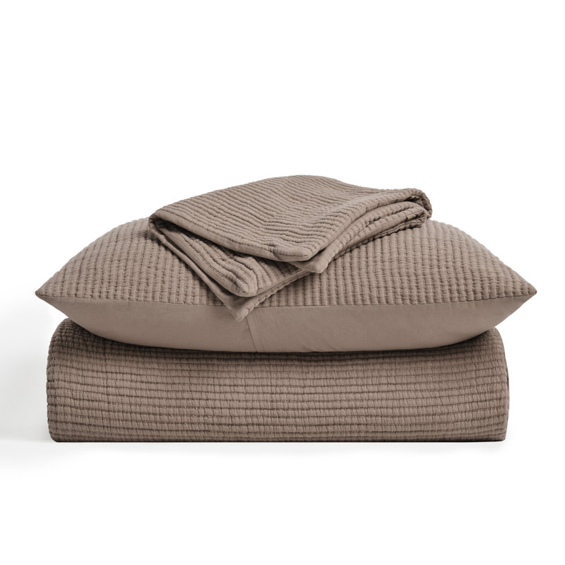 Ensemble de couvre-lit en coton côtelé matelassé, Oversized King Quilt + 2 Shams, Bouleau