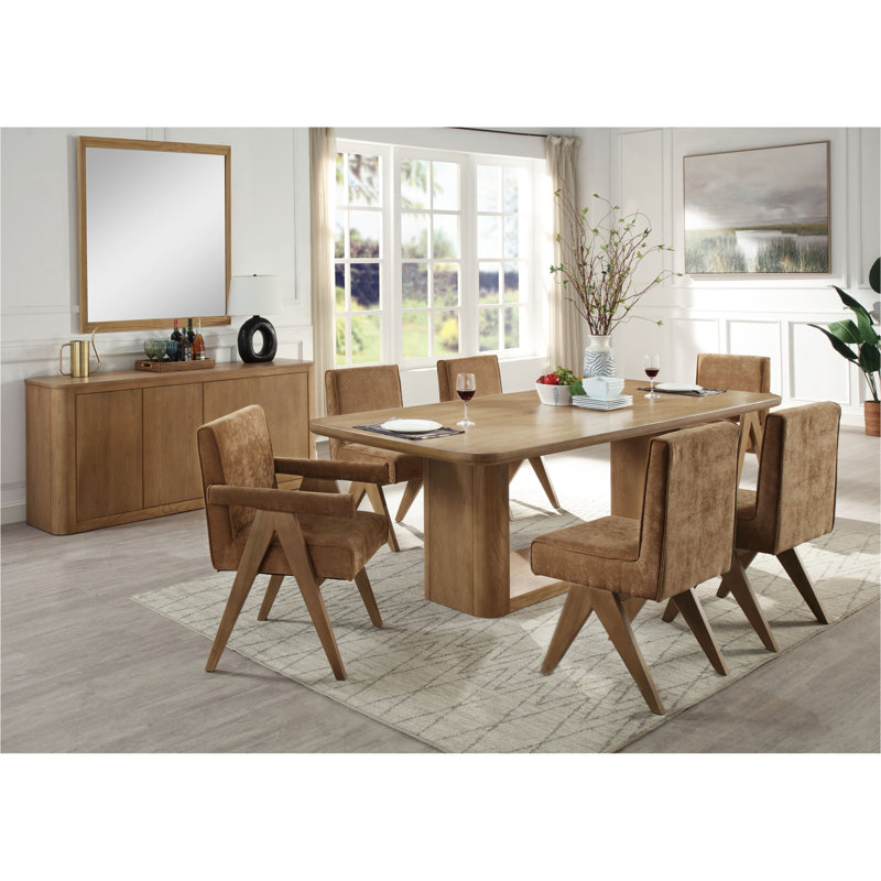 Ensemble de salle à manger en chêne clair 7 pièces Zoey - Chaises rembourrées et guéridon rectangulaire
