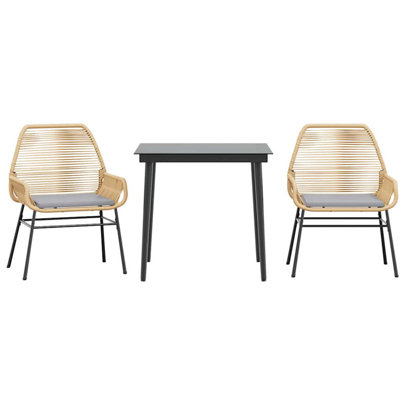 Ensemble de salle à manger de jardin brun avec chaises noires et gris, Brown