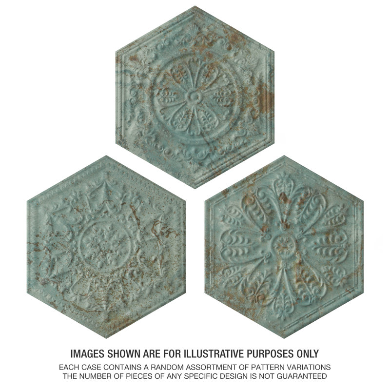 Zinc Hex 10" x 12" Porcelain Metal Look Wall & Floor Tile, Green Decor