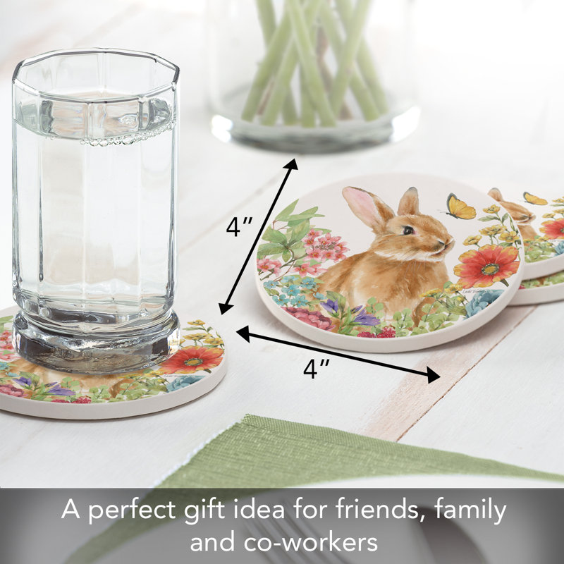 Ensemble de 4 sous-verres ronds en pierre East Urban Home Bunny Garden