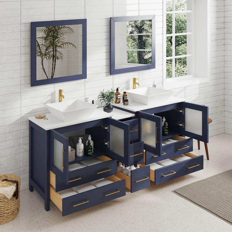  Framed 29.9" Double Bathroom Vanity Set with Mirror, Blue