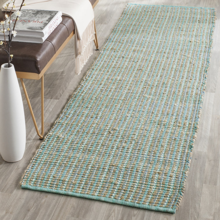 Doleman Hand Woven Jute/Cotton Striped Rug in Green
