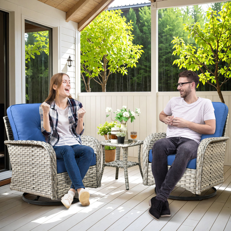 Three-Piece Outdoor Swivel Chair Set, Navy