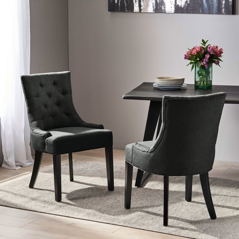 2 chaises de salle à manger rembourrées gris foncé - design moderne, capitonnage sans couture, pieds fuselés, paire de tissus à assembler de style contemporain, dossier,