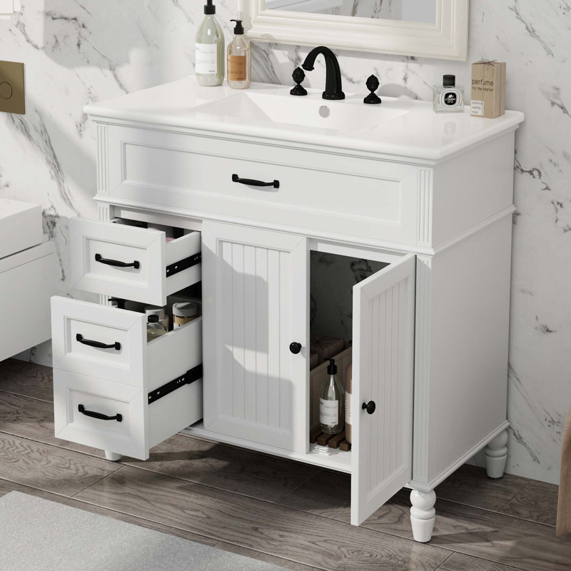 Meuble-lavabo avec tiroirs 36 po, 36 po, Blanc