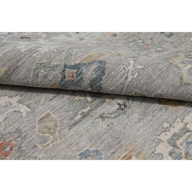 Tapis gris clair noué à la main de haute qualité, Rectangle 9 pi x 12 pi