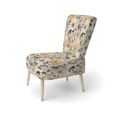 Mosaic Inspired Floral Serenity - Upholstered Farmhouse Side Chair, Beige Accent Chair
