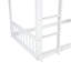 Lit simple au-dessus d'un lit superposé blanc avec rampe d'escalade et barrières de sécurité-103538121