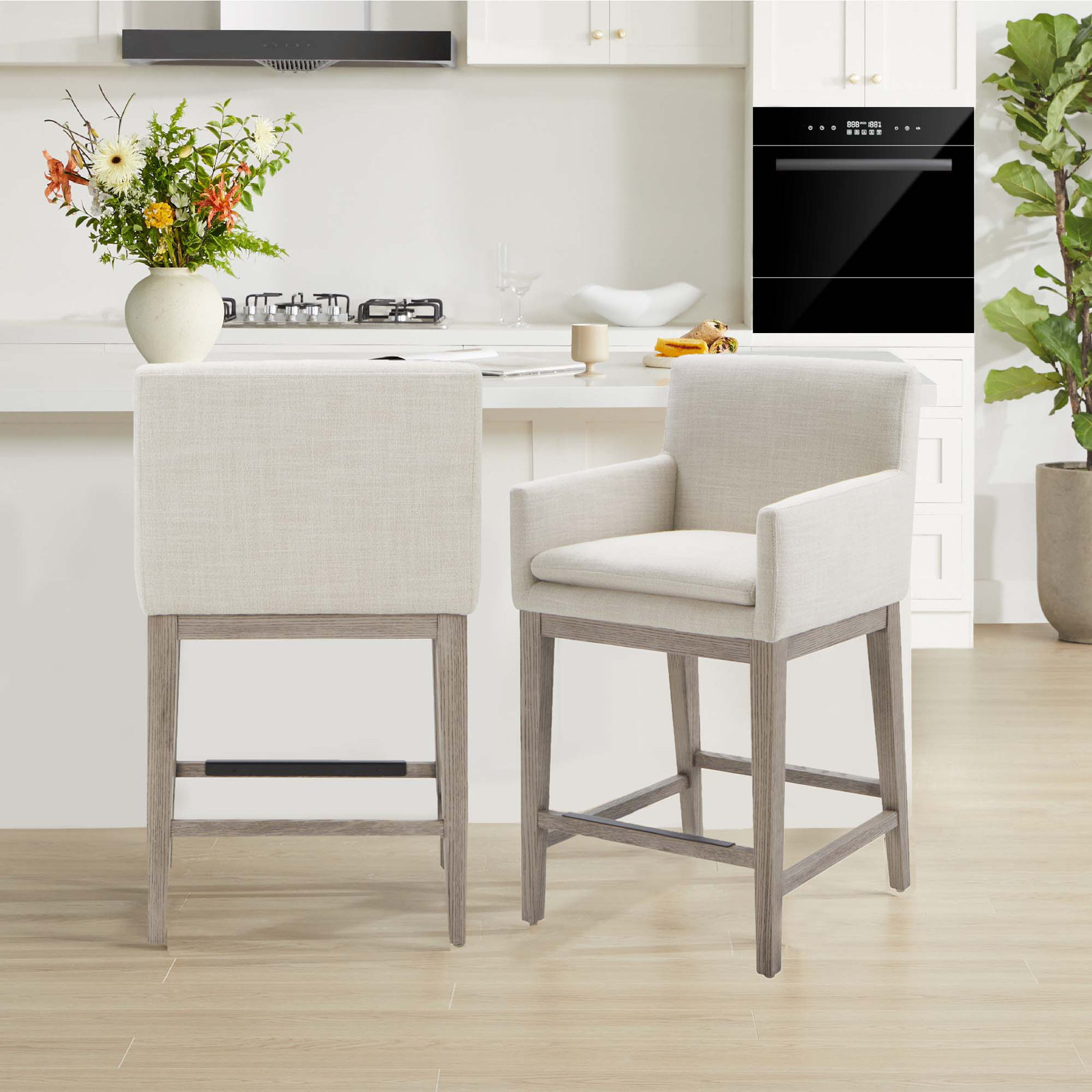 Bethea 26" Bar Stool, Effie Linen Performance Linen