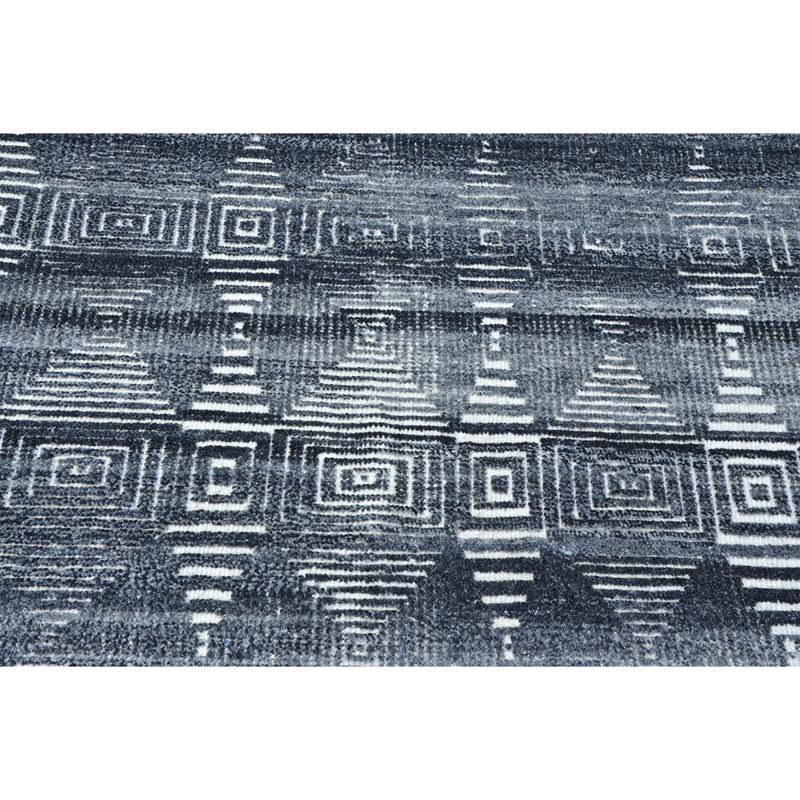 Tapis en laine noué à la main en noir / blanc, Rectangle 8 pi x 10 pi