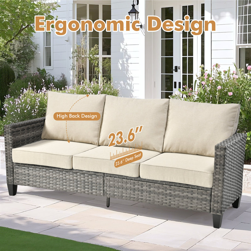 5-Person Outdoor Wicker Sofa Set With Solar Led Coffee Table, All-Weather Rattan Patio Furniture With Cushions For Garden And Backyard