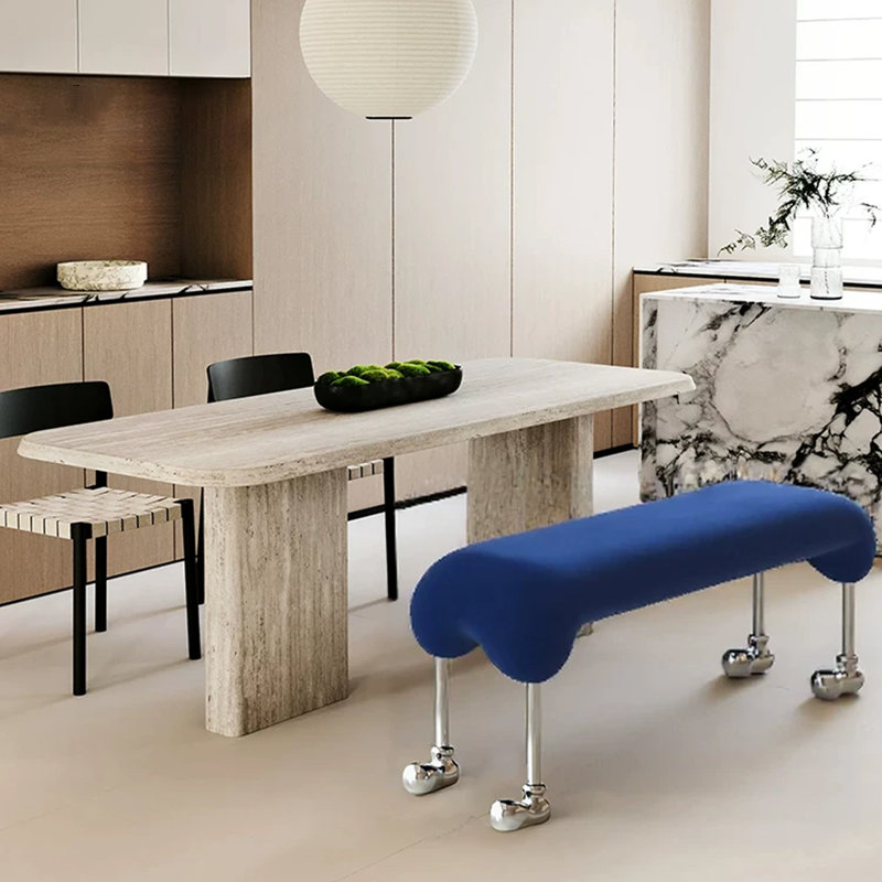 Banc rembourré en acier inoxydable Modern Blue, Bleu